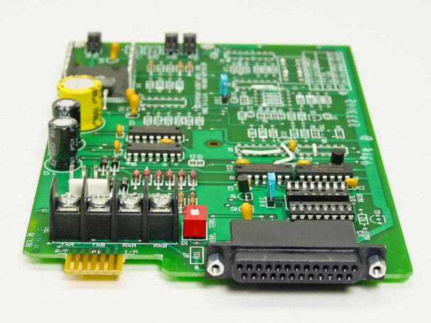Widget World 440-0087-001 RS-232 to RS-422 Converter Card – angled view showing terminal block, DB25 connector, and component side detail