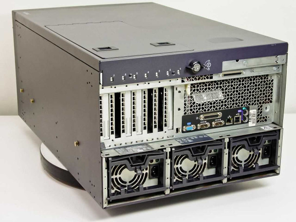 Dell PowerEdge 6400 rear view — five PCI expansion slots, redundant power supplies, and four large cooling fans