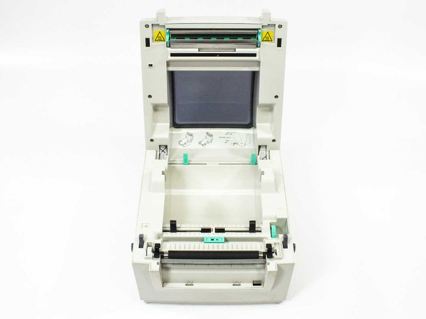 Toshiba TEC B-SV4D thermal label printer – top open view showing interior media bay and print head assembly area