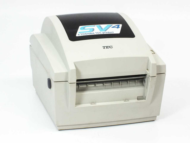 Toshiba TEC B-SV4D-GS10-QM thermal label printer – front and left side view showing SV4 logo and TEC branding