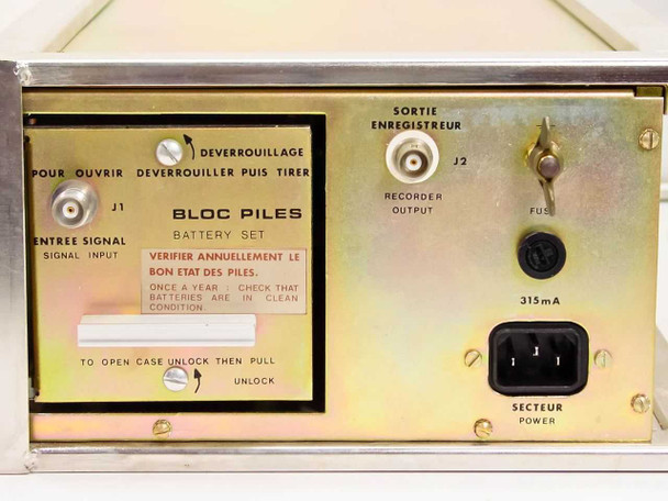 ISA Riber EPP.II rear panel close-up showing J1 signal input, J2 recorder output BNC connectors, 315mA fuse, and IEC power socket