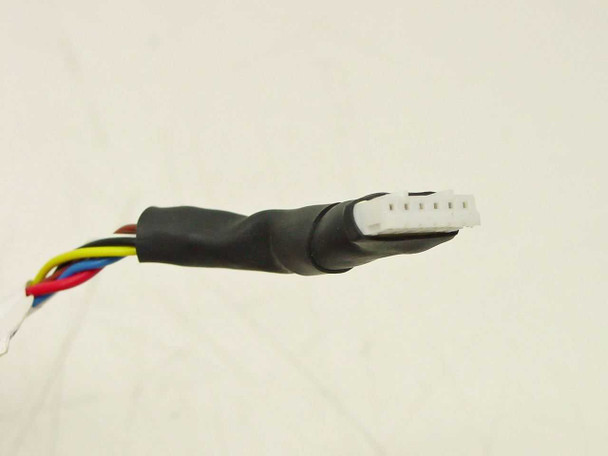 Close-up of small 5-pin white connector in black sleeve with multi-colored wires from Zebra TLP282P harness