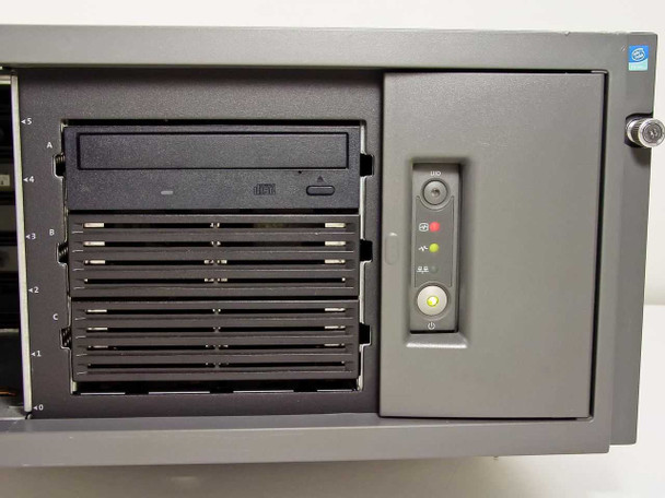 HP ProLiant ML370 G3 — right front quarter view showing optical drive, hot-swap bay door, and front panel status LEDs