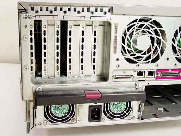 HP ProLiant ML370 G3 — rear panel closeup showing PCI-X 100 MHz slot labels, single installed PSU, and power inlet
