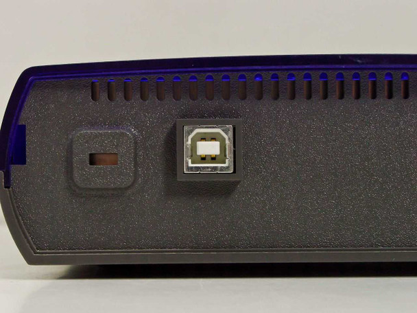 Iomega 30799800 rear panel close-up showing USB Type-B port and DC power input