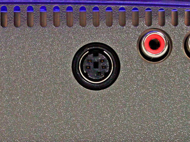 Iomega 30799800 rear panel close-up showing S-Video connector and red RCA audio jack
