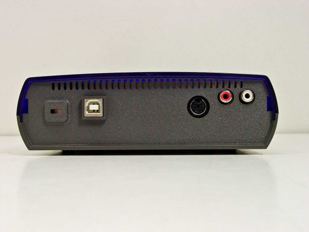 Iomega 30799800 External CD-RW Drive full rear panel view showing USB Type-B, S-Video, and RCA audio connectors