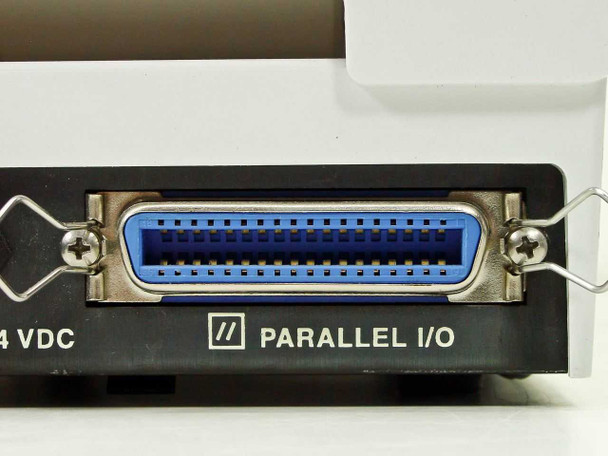 Zebra Bravo Desktop Printer rear panel close-up showing Centronics Parallel I/O port