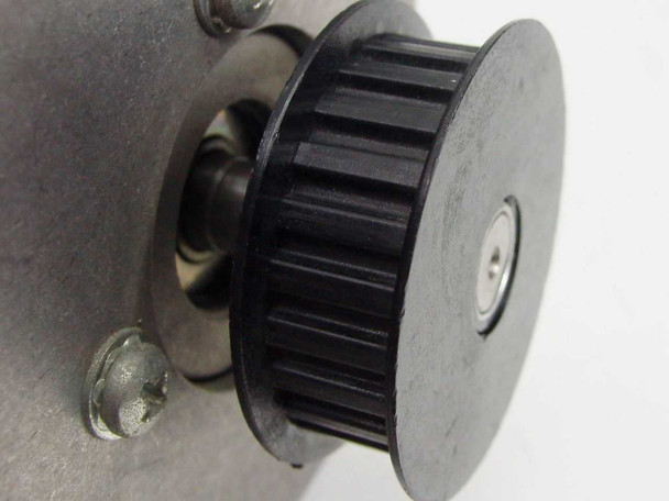 Yaskawa T08L-TL11 Minertia Mini Series brushless DC servo motor – close-up of timing pulley on rear shaft