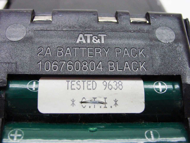 AT&T 2A Battery Pack part number 106760804 BLACK label with Tested 9638 sticker on back of handset