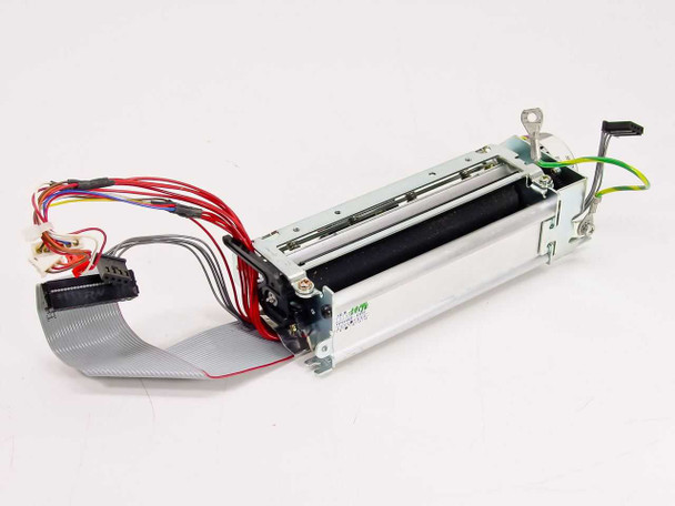 Seiko Instruments LTP5446B-C832 thermal printer mechanism — side view showing flat flex ribbon cable, wiring harness, and metal frame