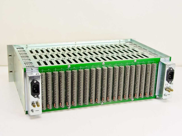 Philips BTS RF-3000A chassis rear view showing 16 populated card slots with card edge connectors and IEC power inlet