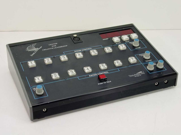 Tele-Images Inc 84386 Console Config 2 front panel overview showing Room Control and Rater Control button arrays and digital timer display