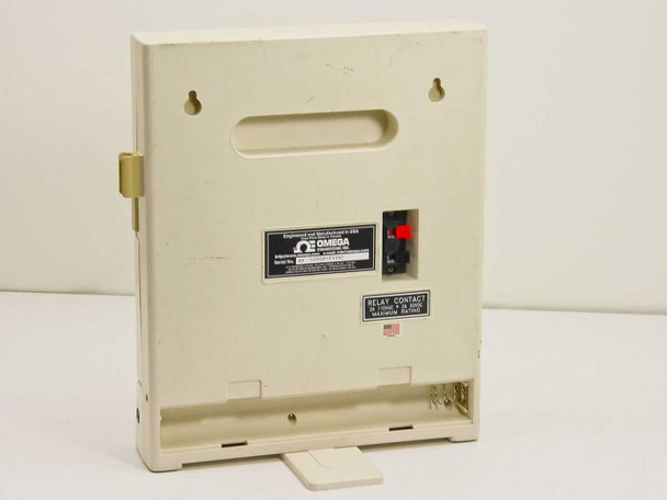 Omega CT508 chart recorder rear panel showing Omega Engineering label, relay contact terminal block, and battery compartment without cover