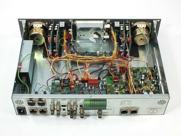 Wohler VAMP-1 rear interior view – underside showing dual speaker magnets, rear panel connectors, and populated circuit boards
