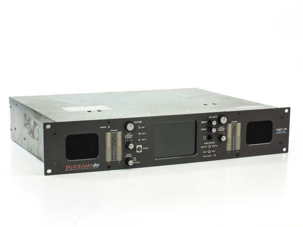 Wohler Panorama DTV VAMP-1 SDI Monitor Panel – front three-quarter view showing 2U rackmount chassis, center LCD display, and dual speaker cutouts