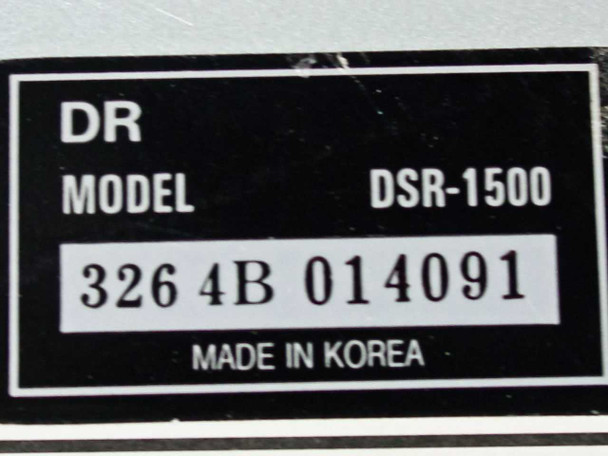 General Instrument DSR 1500 model label showing model DSR-1500, serial number 3264B014091, Made in Korea