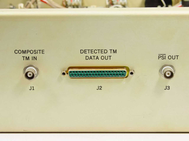 Hughes Galaxy FM Data Detector rear panel closeup — J1 Composite TM In BNC, J2 Detected TM Data Out D-sub connector, J3 PSI Out BNC