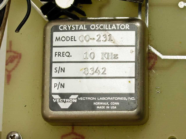 Vectron Laboratories CO-231 Crystal Oscillator — 10 KHz frequency, S/N 8342, installed inside Hughes FM Data Detector