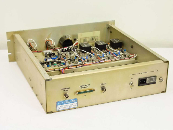 Hughes FM Data Detector 3814120-100 — rear panel showing Composite TM In (J1 BNC), Detected TM Data Out (J2 D-sub), PSI Out (J3 BNC), and AC Power inlet