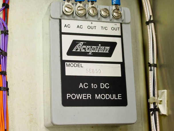 Hughes FM Data Detector internal — Acopian Model 5EB50 AC to DC Power Module with terminal strip wiring detail