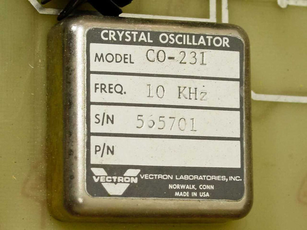 Hughes FM Data Detector internal — Vectron Laboratories CO-231 Crystal Oscillator, 10 KHz, S/N 565701