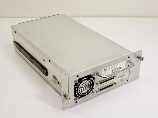 IBM 18P8795 SCSI LVD/SE Tape Drive Module – 3/4 rear-right view showing cooling fan, SCSI connector, and silver metal enclosure