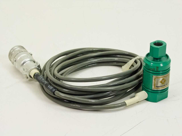 Load Cell Transducer TI82-1K-10P1 green cylindrical body with full gray multi-pin cable laid out — front view