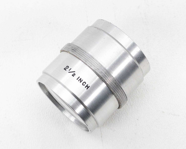 Separate 2-1/2 inch optical adapter component — smooth silver machined aluminum barrel with engraved 2-1/2 INCH size label