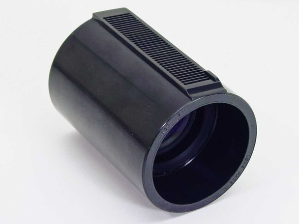 Kodak Projection Ektanon 4 inch f/2.8 carousel lens — three-quarter rear view showing slip-fit mount end and ribbed focus ring