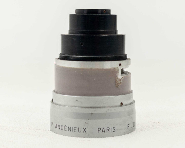Angenieux P. Angenieux Paris F.10 lens – front oblique view showing stepped barrel construction