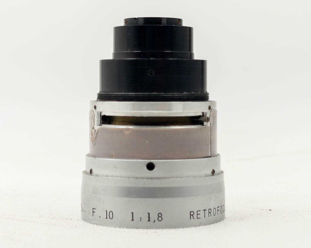 Angenieux Retrofocus R21 – front face view showing F.10 1:1,8 RETROFOCUS markings on base ring