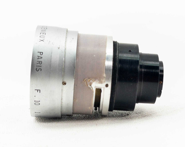 Angenieux Retrofocus R21 – side profile showing F.10 marking on silver barrel and black rear section