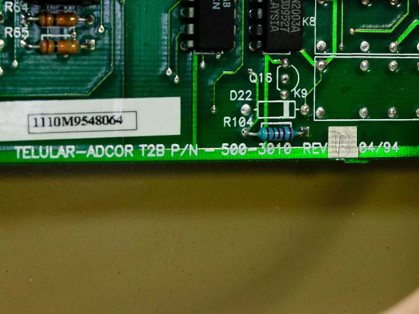Telular-Adcor T2B circuit board close-up showing P/N 500-3010 Rev 04/94 silkscreen