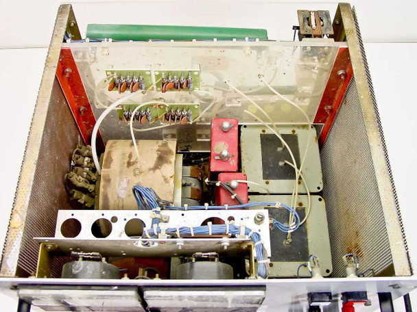 Universal Voltronics BAM-2-400 internal view from above — transformer assembly, high-voltage multiplier stack, wiring harness, rectifier components, and chassis structure visible