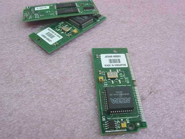 HP J2549-60001 JetDirect SIMM memory modules – three units shown together on pink anti-static foam, front and back views