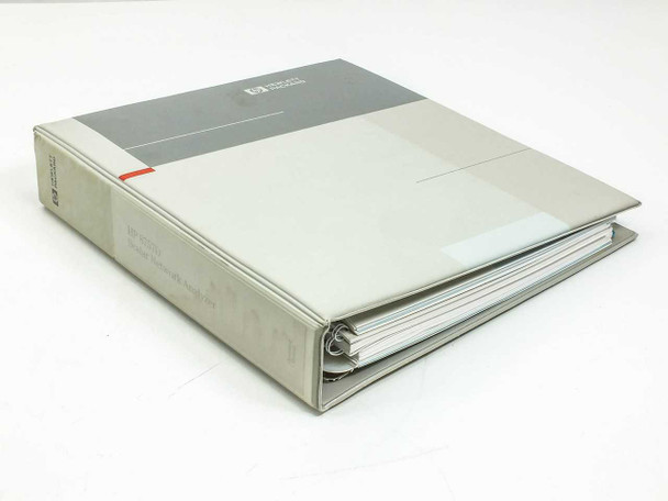 HP 8757D Scalar Network Analyzer Operating Manual in original HP gray 3-ring binder — front cover and spine view