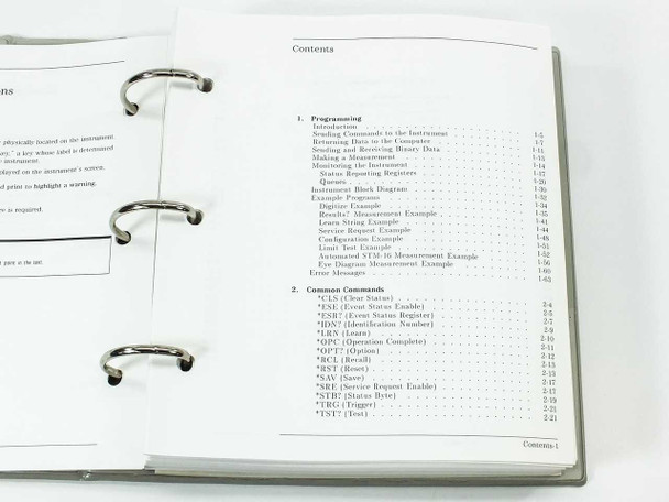 HP 83480A 54750A Programmer's Guide — table of contents page 1, showing Programming and Common Commands chapters