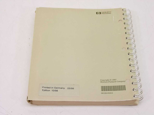 HP 8156A Attenuator Operating and Programming Guide – back cover showing part number 08156-91011 and Edition 10/98 label