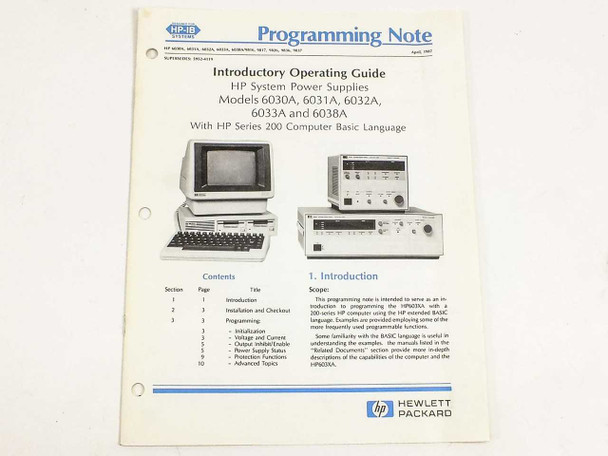 HP 5952-4131 Introductory Operating Guide front cover showing title, HP-IB logo, table of contents, and April 1987 date