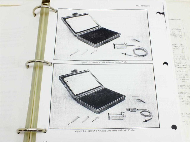 Interior page showing figures 1-1 and 1-2: 54003A 1 GHz Miniature Active Probe and 54003A 1 MHz 300 MHz with 10:1 Probe illustrations