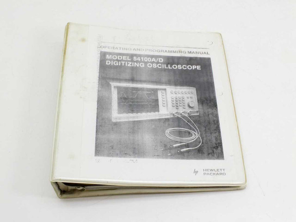 HP 54100A/D Digitizing Oscilloscope Operating and Programming Manual — front cover in white ring binder showing Hewlett-Packard branding