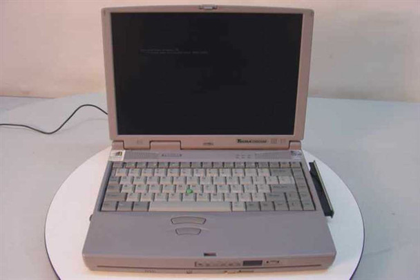 Toshiba Tecra 750CDM PA1259U-T2C laptop open, front view showing keyboard and dark screen