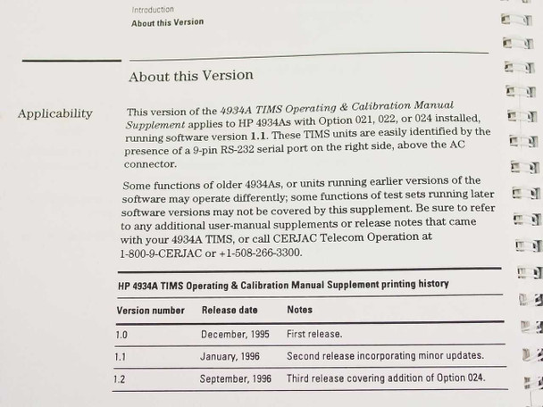 HP 4934A Operating & Calibration Manual Supplement