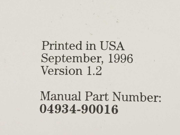 HP 4934A manual close-up of publication data: Printed in USA, September 1996, Version 1.2, Manual Part Number 04934-90016