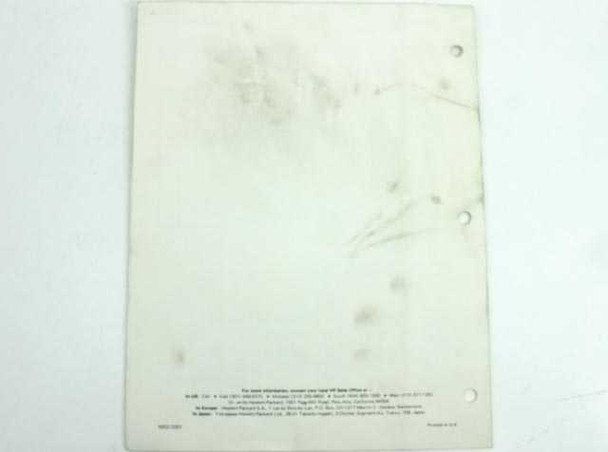 Rear/back cover of HP 3781B 3782B Programming Note — plain white page with HP sales office contact information at bottom; shows light soiling and binder holes