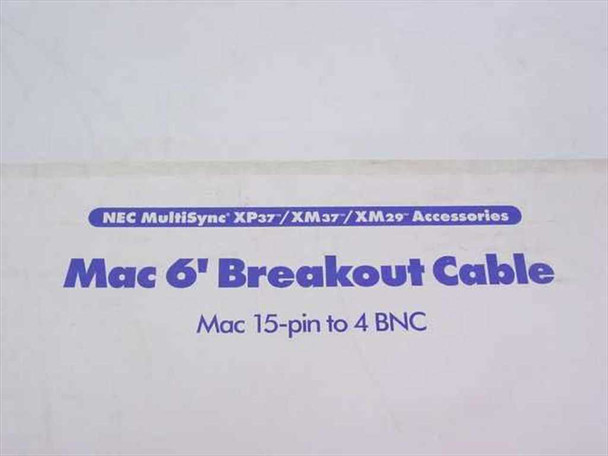 NEC MAC15/4BNC box label detail — 'Mac 6ft Breakout Cable, Mac 15-pin to 4 BNC' with NEC MultiSync XP37/XM37/XM29 Accessories banner
