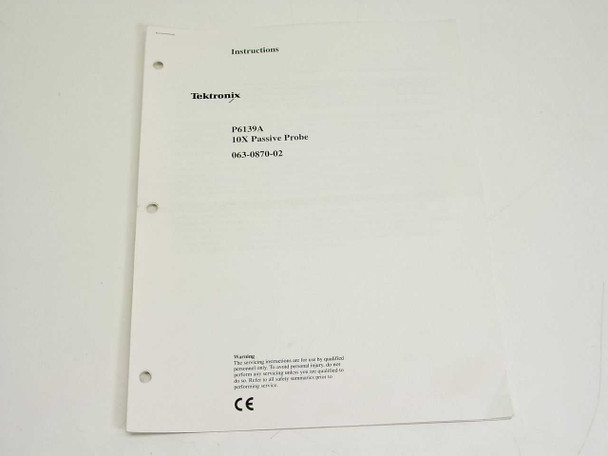 Tektronix P6139A 10X Passive Probe Instructions manual cover showing model number and publication number 063-0870-02