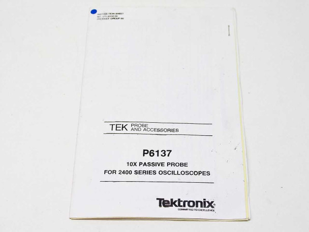 Tektronix P6137 Instruction Sheet cover — TEK Probe and Accessories, 10X Passive Probe for 2400 Series Oscilloscopes, with blue dot inventory sticker