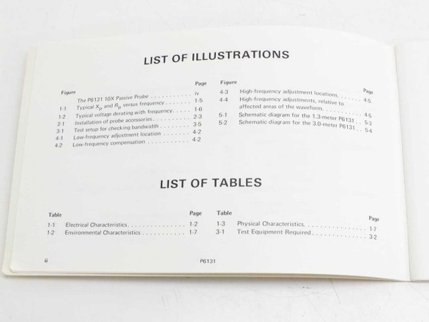Tektronix P6131 Instruction Manual list of illustrations and list of tables pages